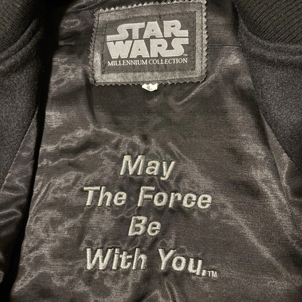 STAR WARS MILLENNIUM COLLECTION BOMBER JACKET, LEATHER WOOL SIZE L RARE VINTAGE - Picture 5 of 6
